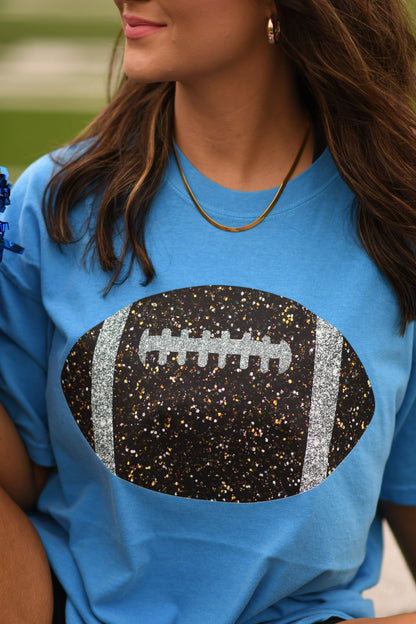 Royal Faux Glitter Football Tee