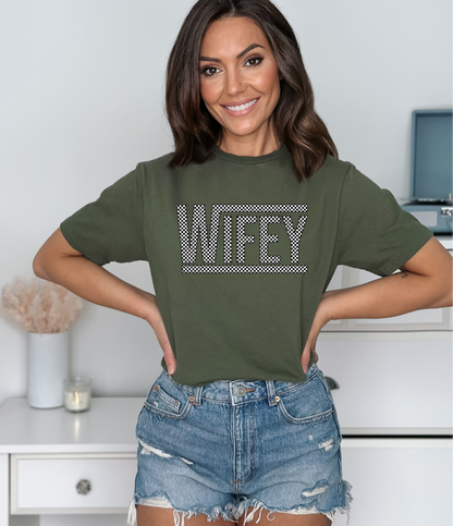 Wifey Checkered Tee - Gildan Softstyle