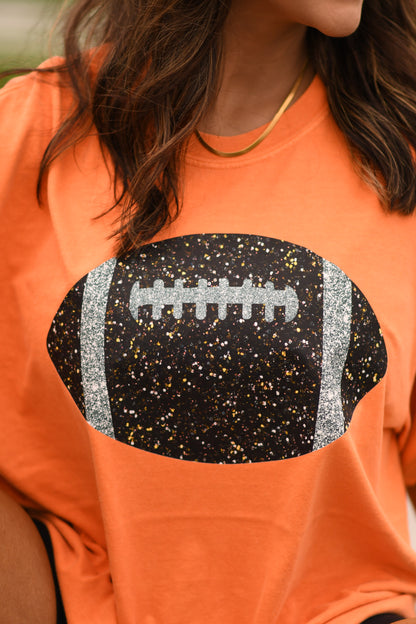 Orange Faux Glitter Football Tee