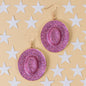 Western Glitter Cowboy Hat Earrings - Purple • Dangle Earrings