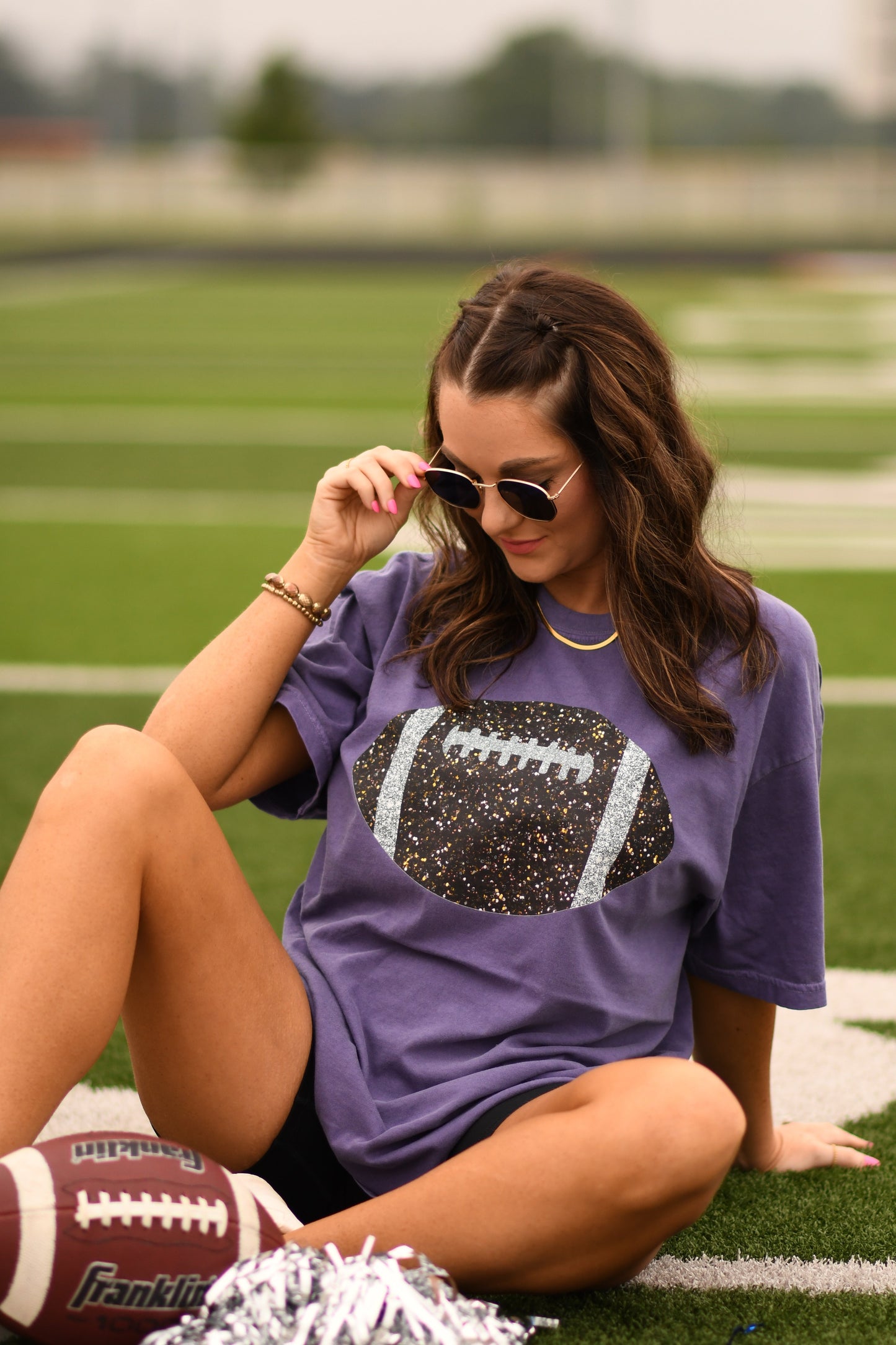 Grape Faux Glitter Football Tee