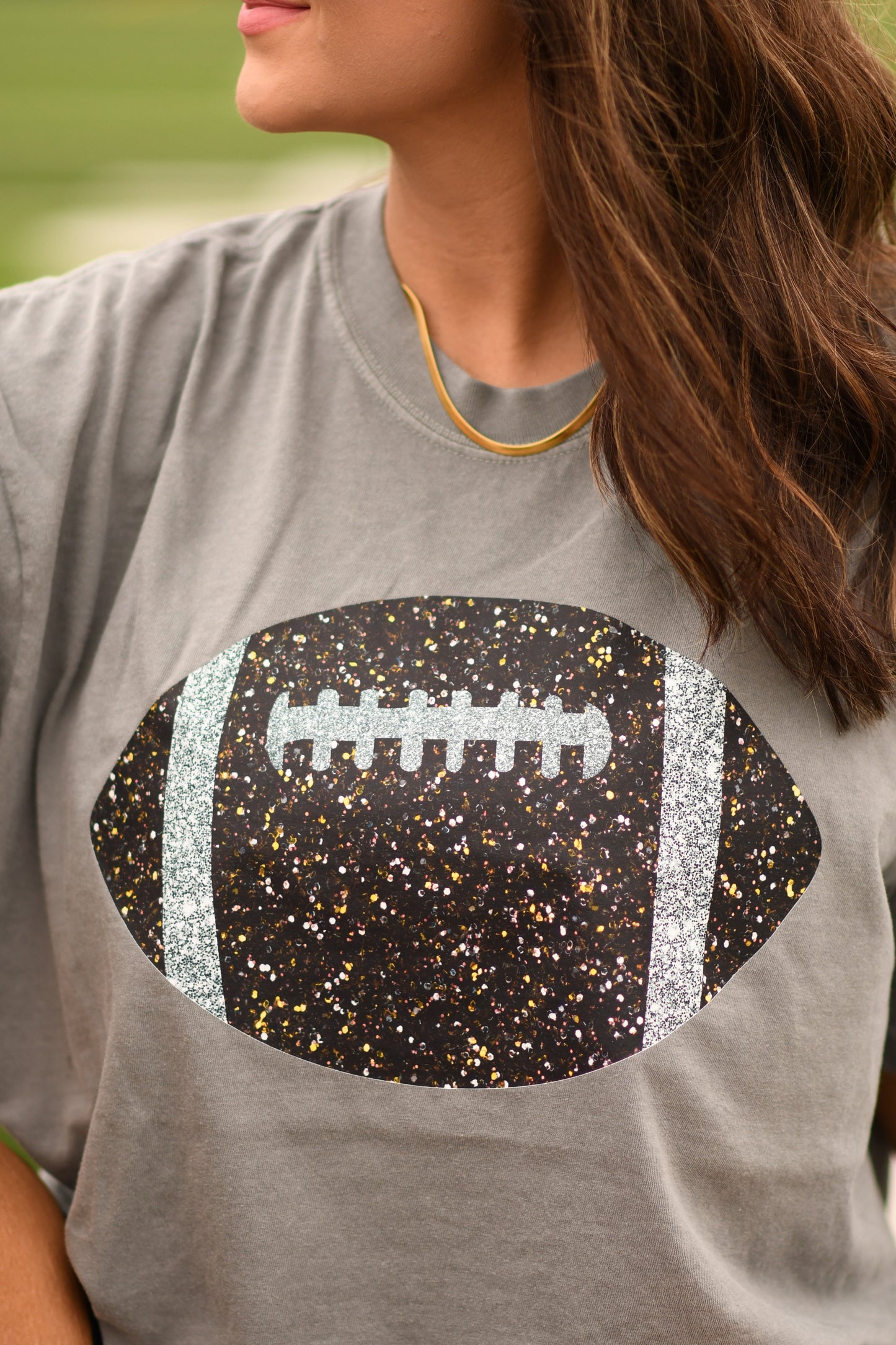 Grey Faux Glitter Football Tee