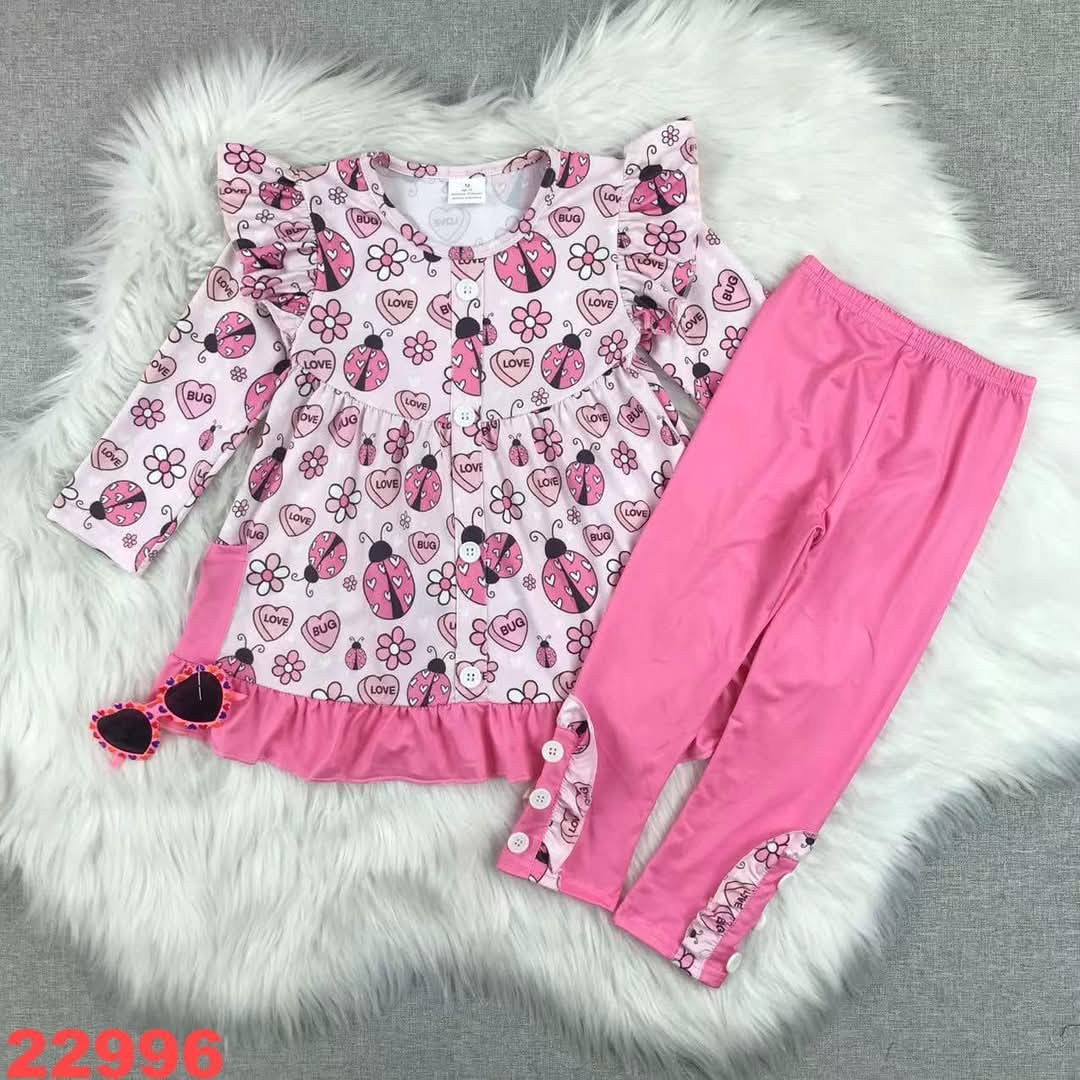 Floral Lady Bugs Valentine's Day Youth Pant Set ☆ PREORDER