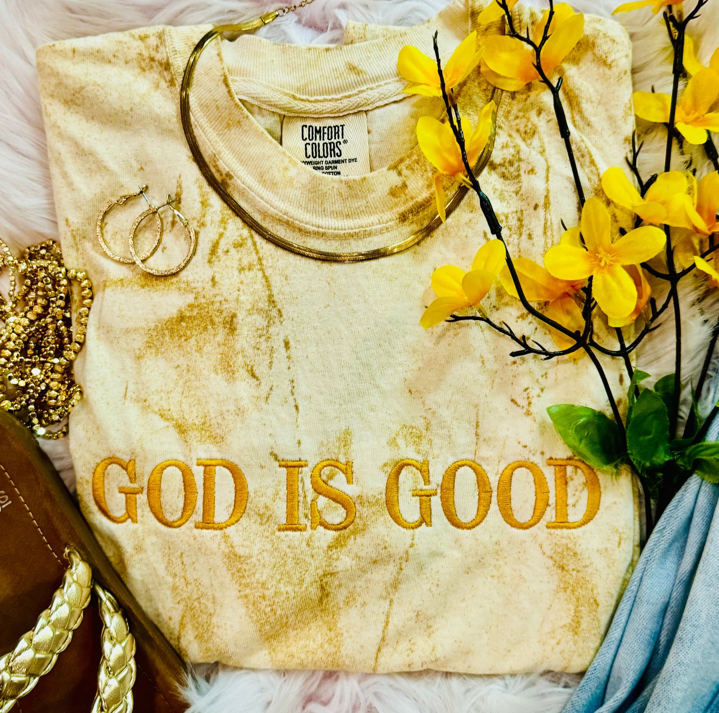 Yellow God is Good Embroidered Tee