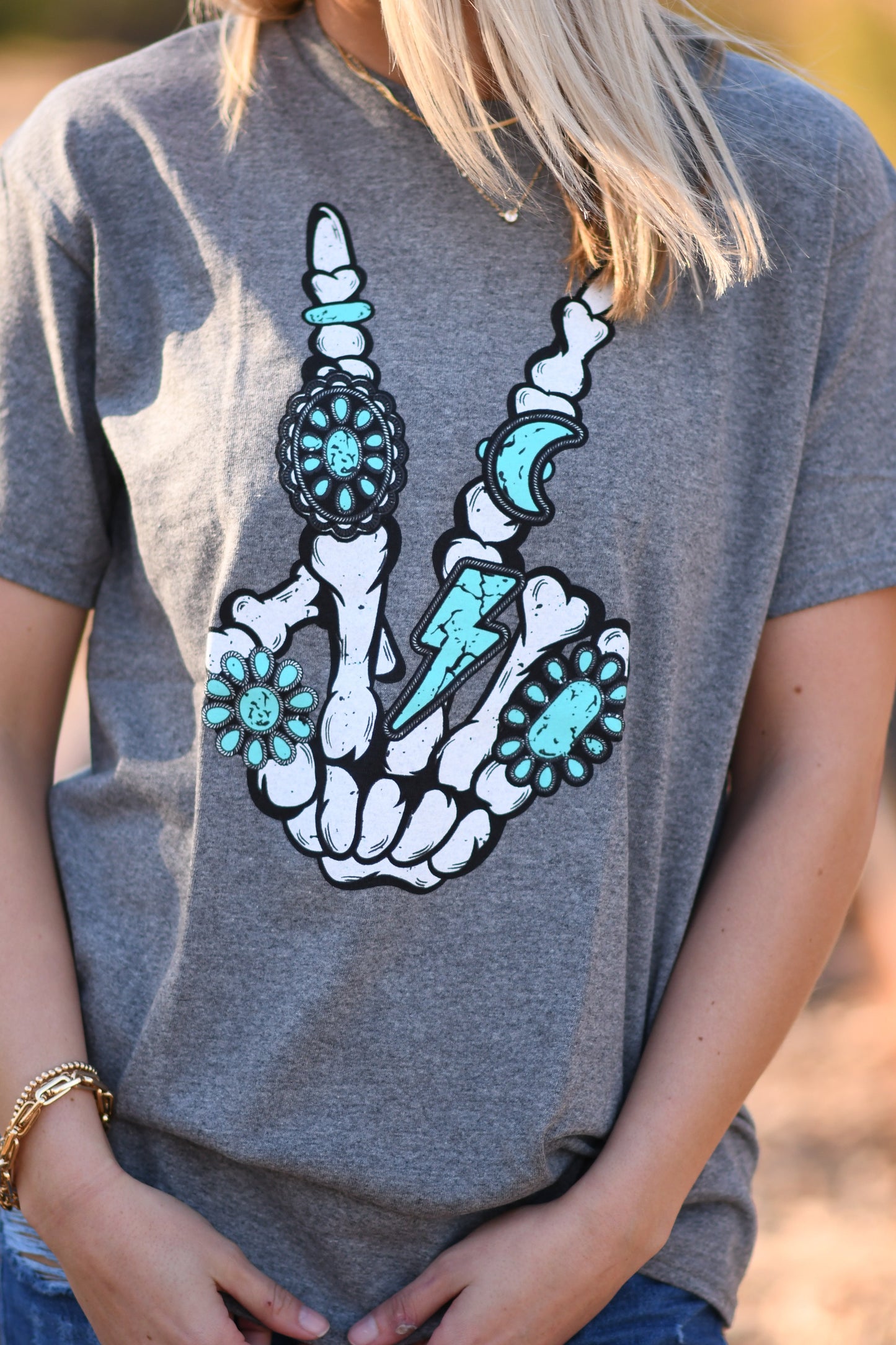 Skelly Peace Turquoise Rings Tee