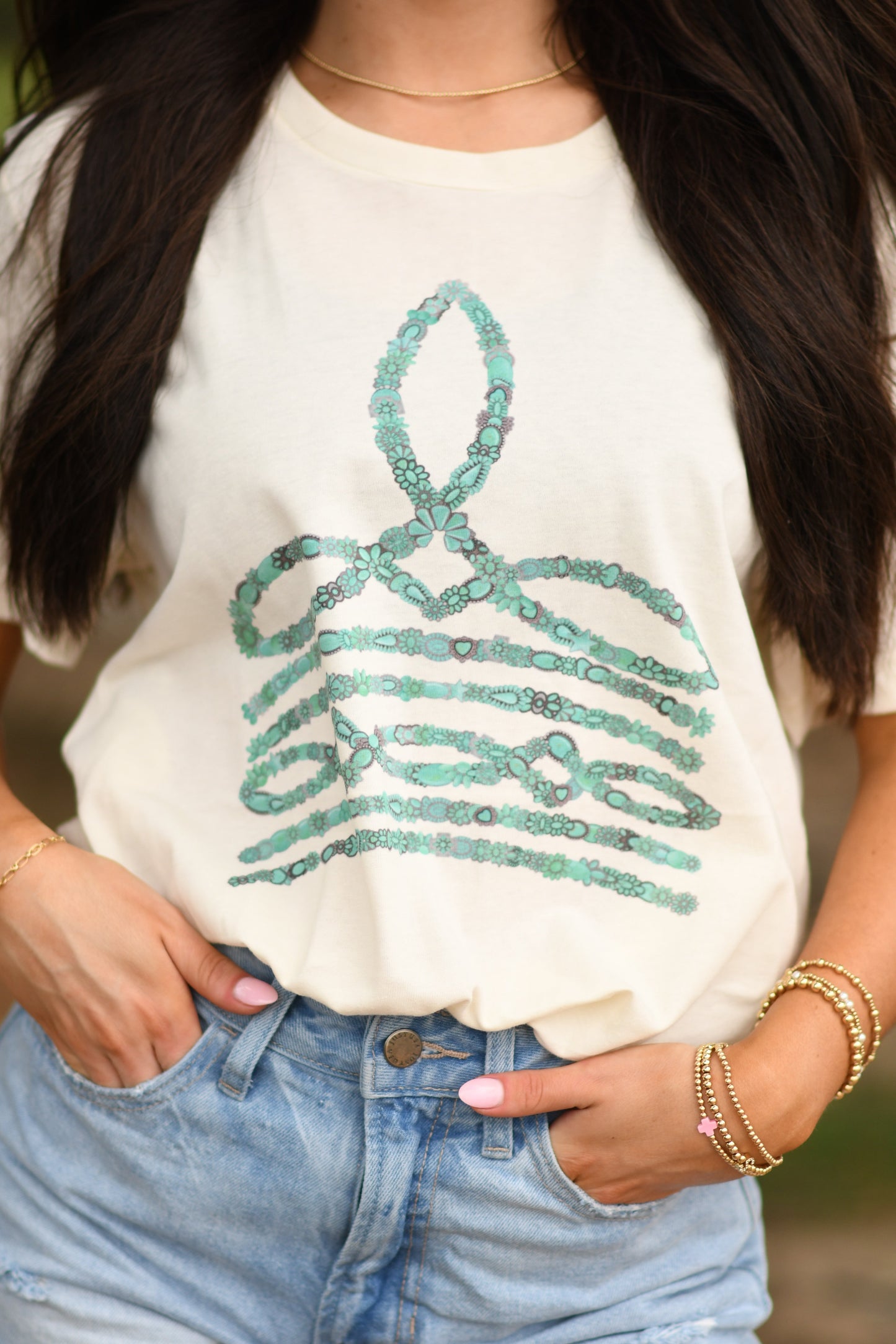 Turquoise Boot Stitching Tee