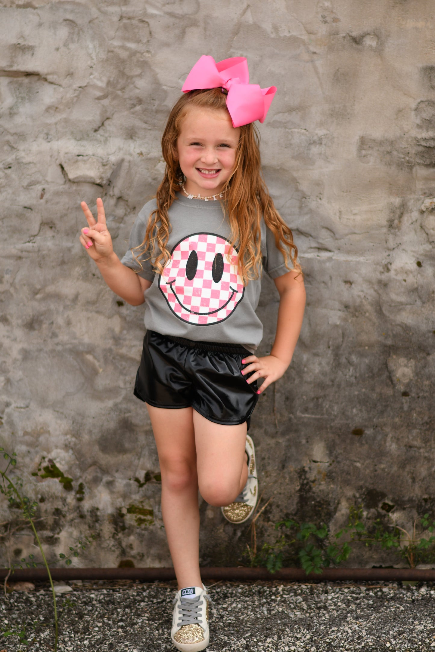 Pink Checkered Smiley Youth/Adult Tee