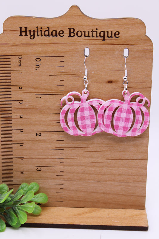 Pink Plaid Pumpkins • Dangle Earrings