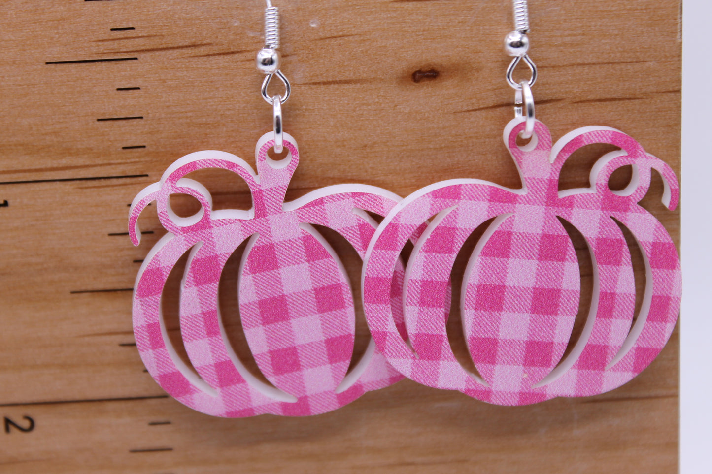 Pink Plaid Pumpkins • Dangle Earrings