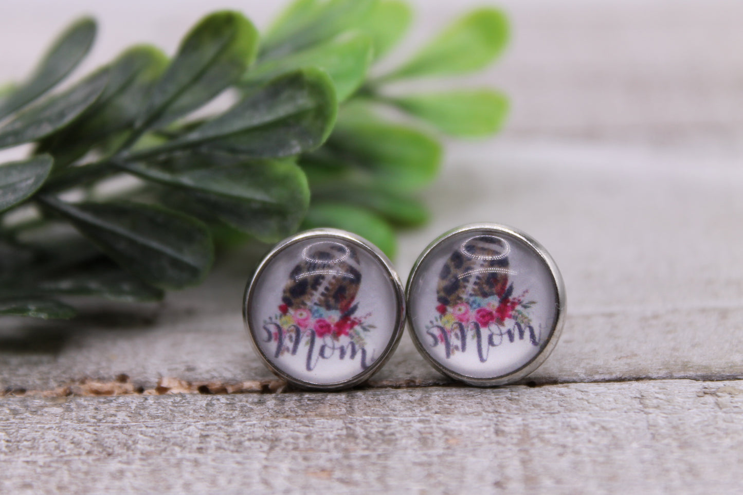 Football Mom - Leopard & Floral || 12mm Glass Stud Earrings || Hypoallergenic