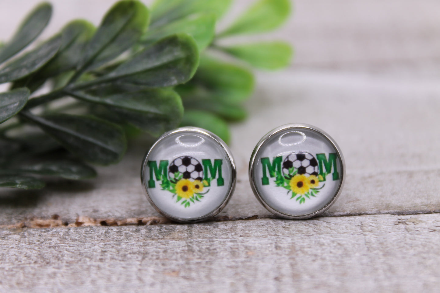 Soccer MOM || 12mm Glass Stud Earrings || Hypoallergenic