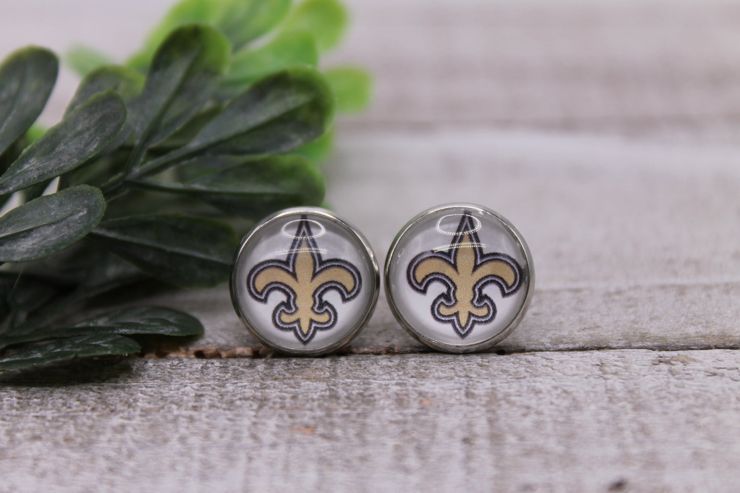 Saints Football || 12mm Glass Stud Earrings || Hypoallergenic