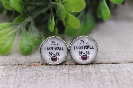 It's Football Y'all || 12mm Glass Stud Earrings || Hypoallergenic