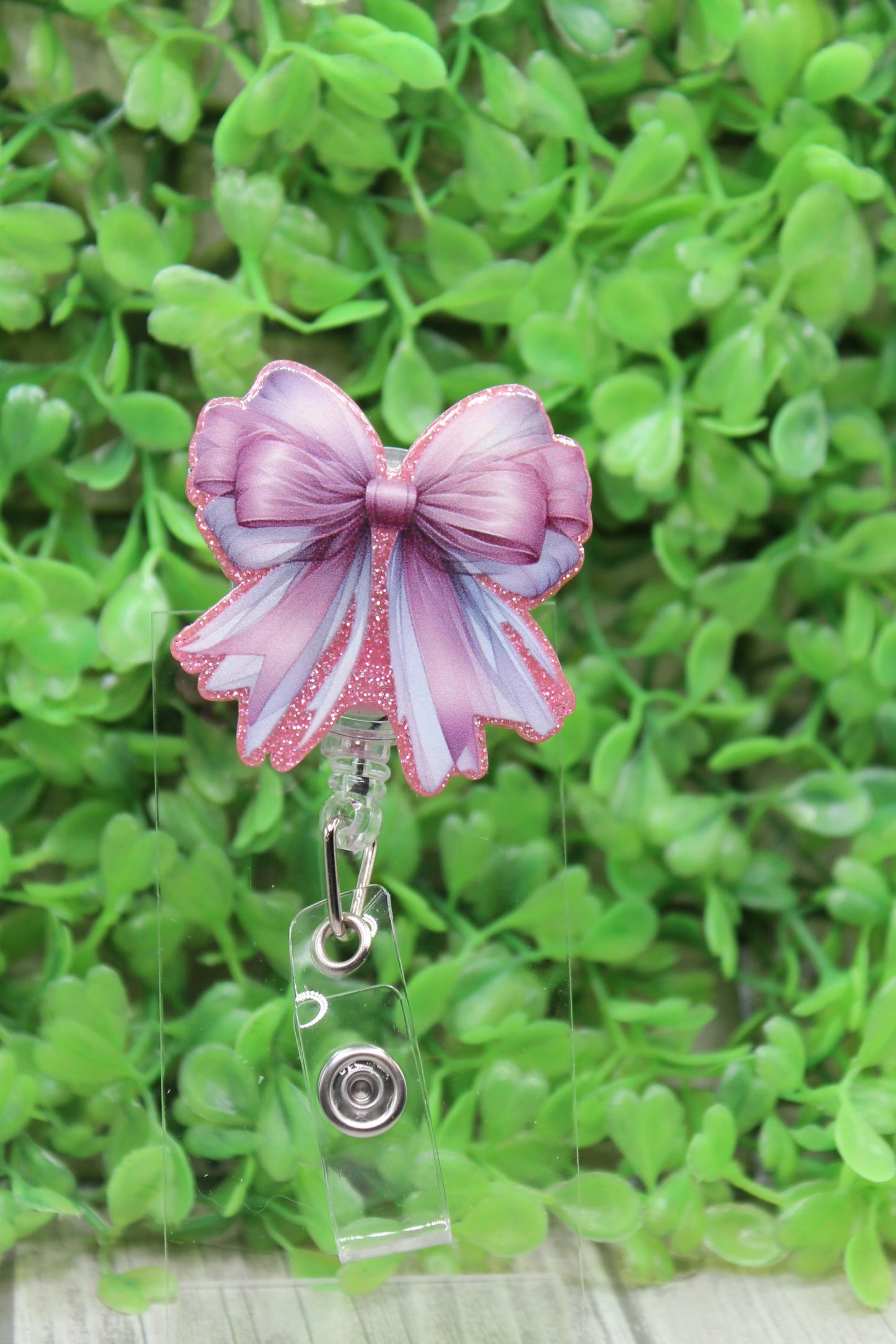 Pink & White Double Bow Badge/ID Holder Reel