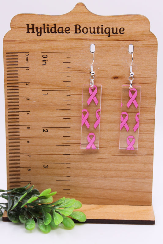 Pink Ribbon Bars Breast Cancer Awareness || Dangle Earrings