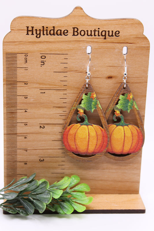 Pumpkin & Vine Teardrop • Dangle Earrings