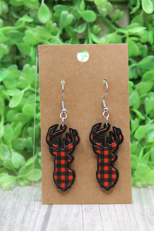 Buffalo Plaid Deer Dangle Earrings