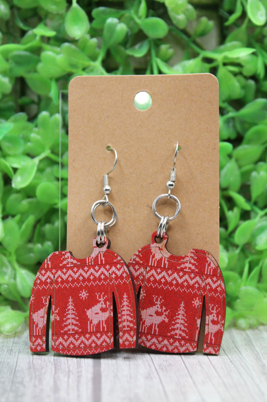 Naughty Reindeer Sweater Dangle Earrings