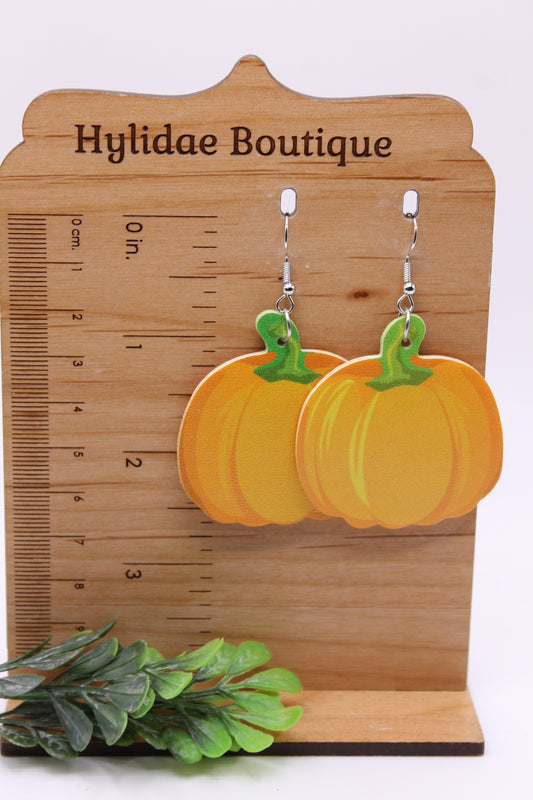 Orange Pumpkin • Faux Leather Dangle Earrings