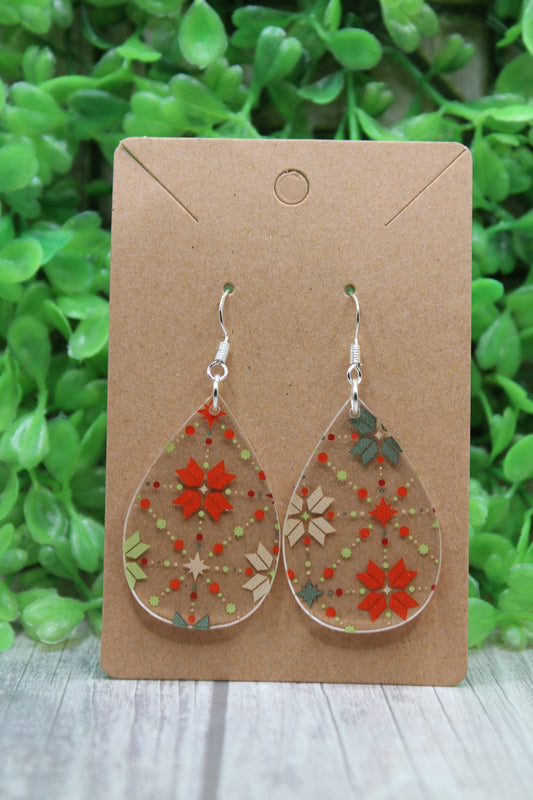 Christmas Sweater Poinsettia Teardrop Dangle Earrings