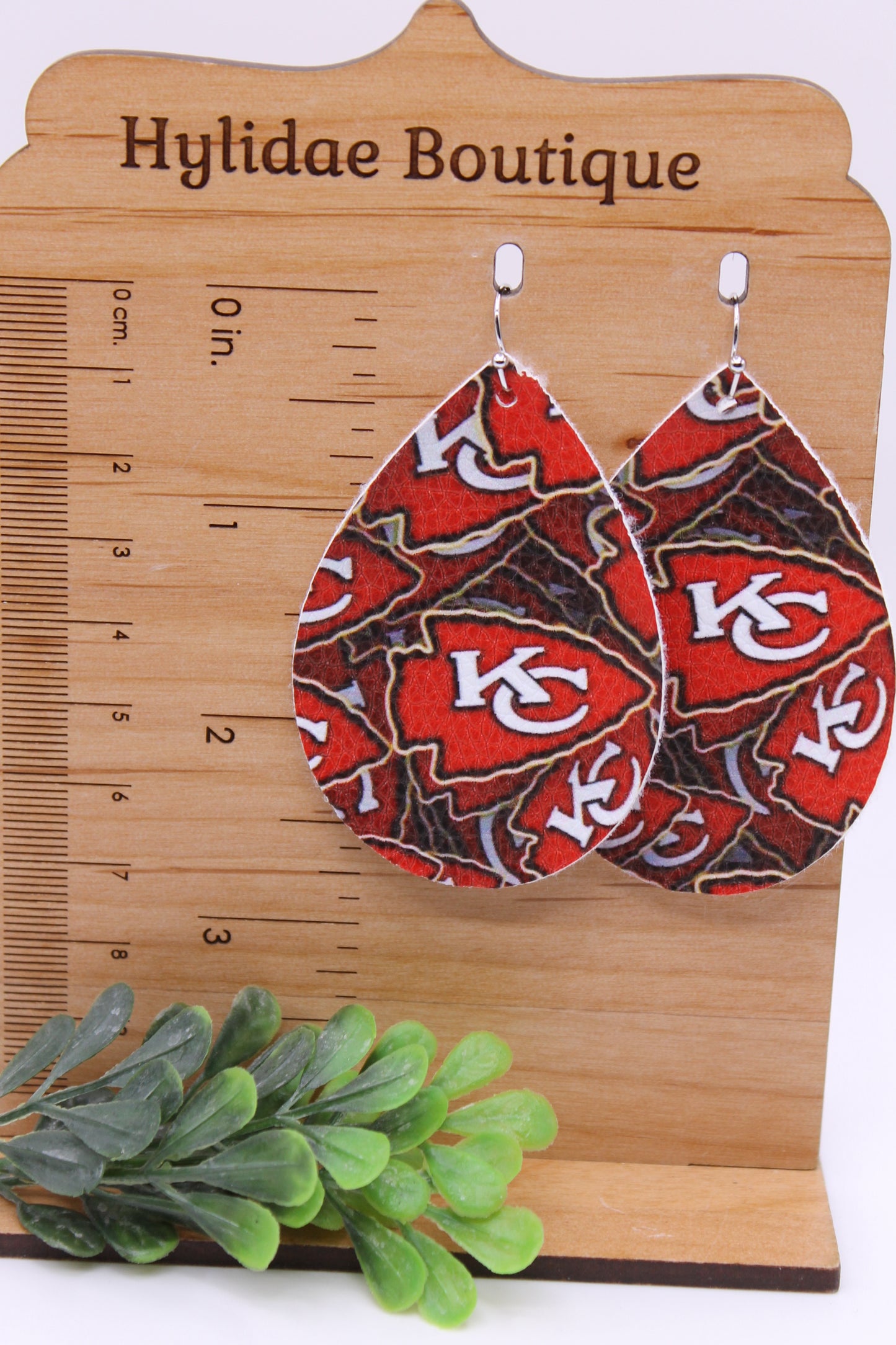 KC Chiefs Football Arrows || Faux Leather Teardrop Dangle Earrings || Single-Sided