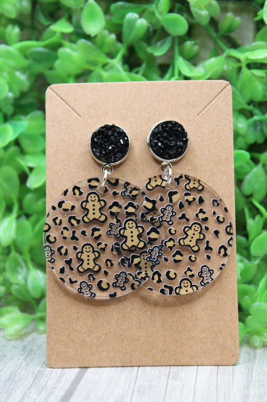 Gingerbread on Leopard Circle Dangle Earrings