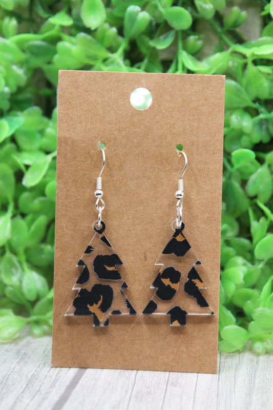 Leopard Christmas Tree Dangle Earrings