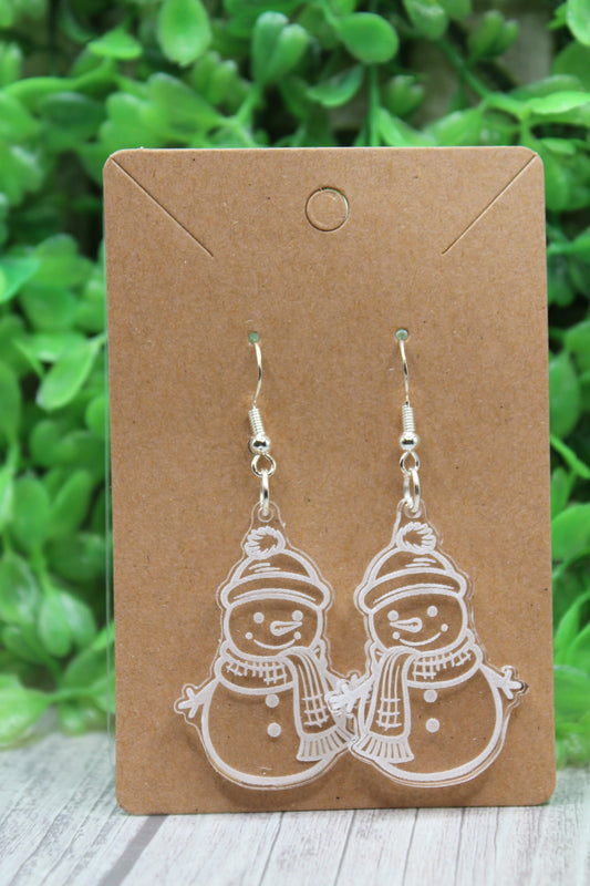 Etched Snowman Dangle Earrings