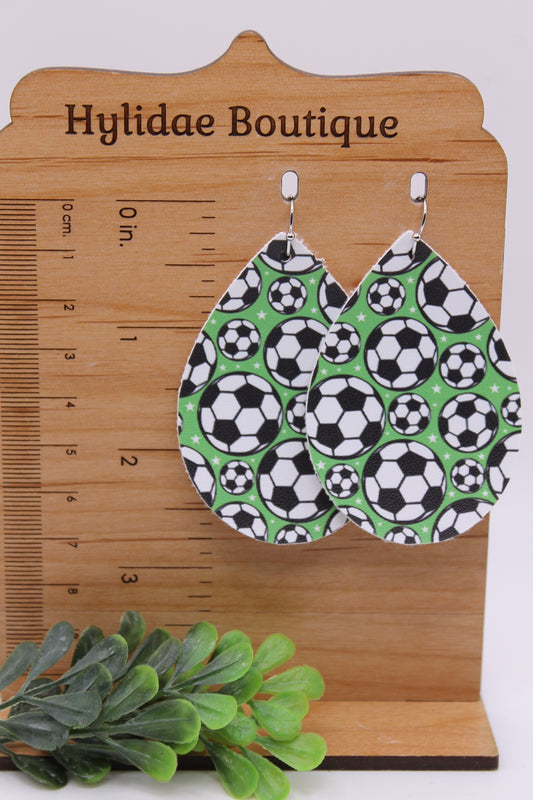 Soccer || Faux Leather Teardrop Dangle Earrings || Single-Sided