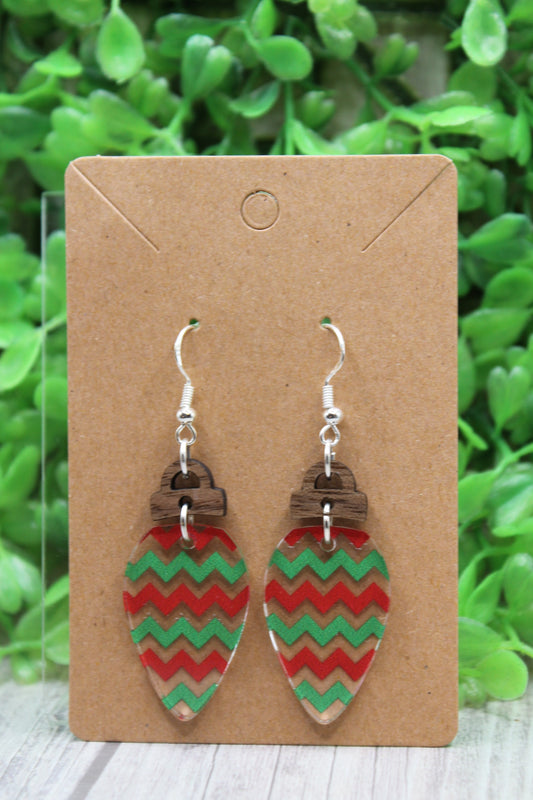 Green and Red Christmas Chevron Christmas Lights Dangle Earrings