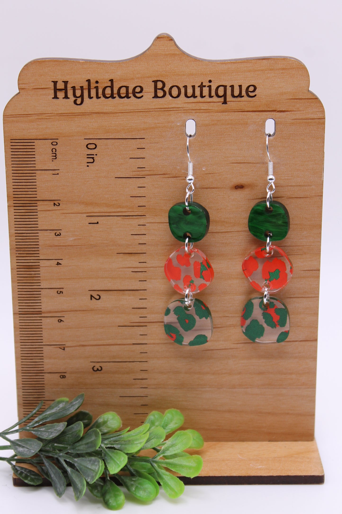 Red and Green Leopard Trio • Dangle Earrings