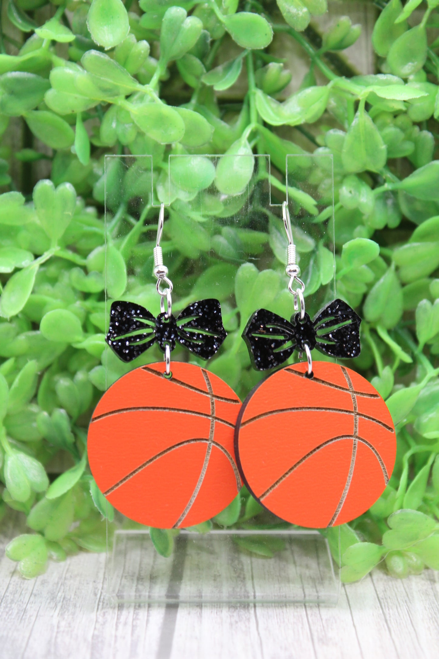 Basketball and Bow Dangle Earrings
