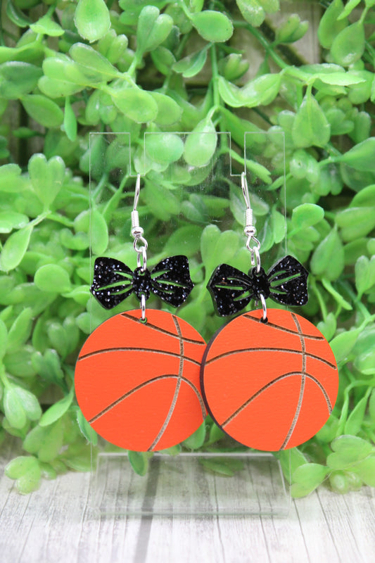 Basketball and Bow Dangle Earrings
