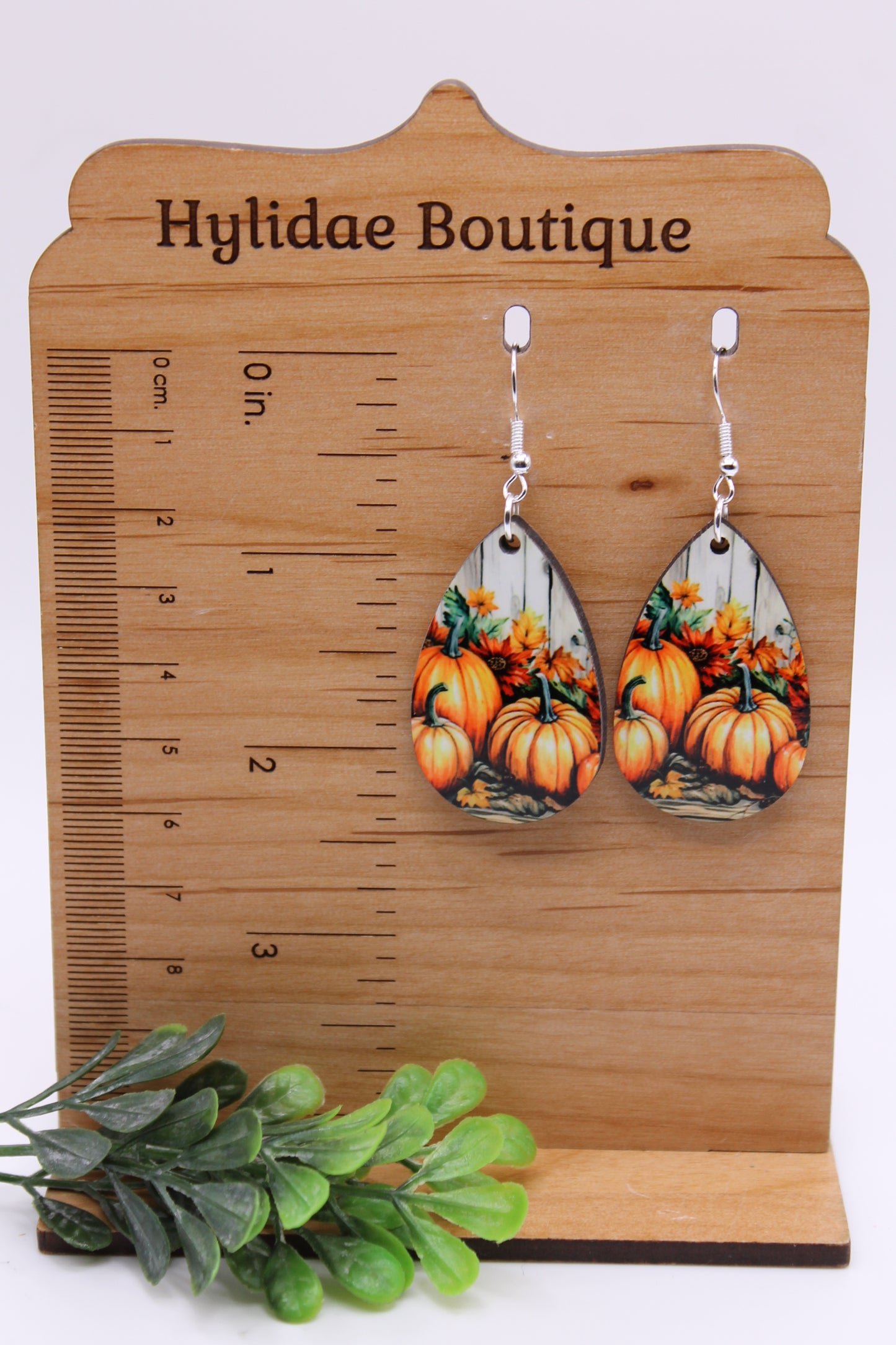 Pumpkins on Barnwood Teardrop • Dangle Earrings