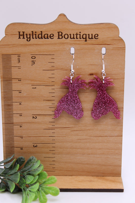 Pink Glitter Troll Hair || Dangle Earrings