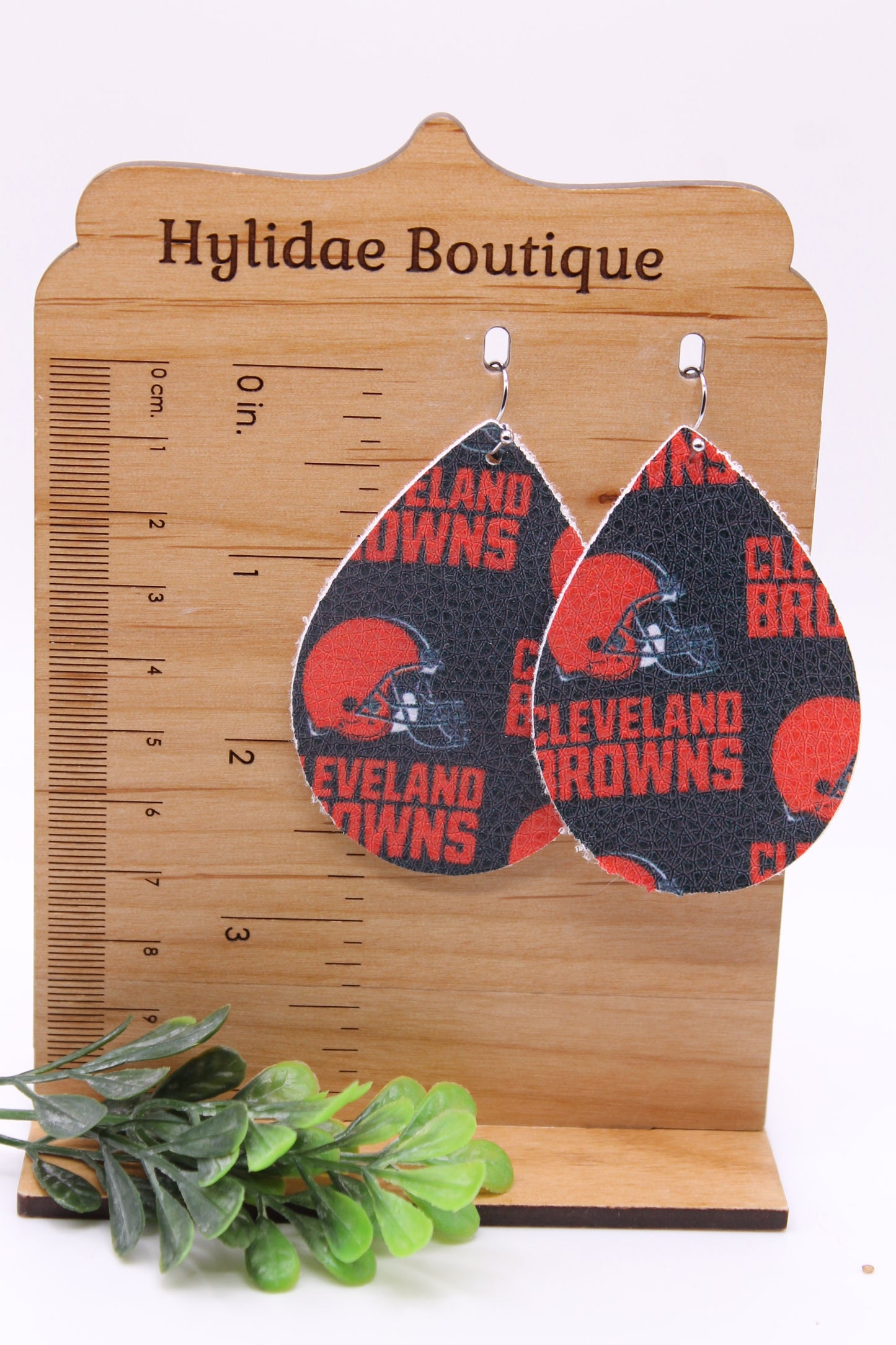 Browns Football || Faux Leather Teardrop Dangle Earrings || Single-Sided