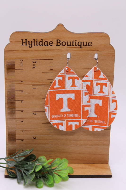 Tennessee Vols || Faux Leather Teardrop Dangle Earrings || Single-Sided