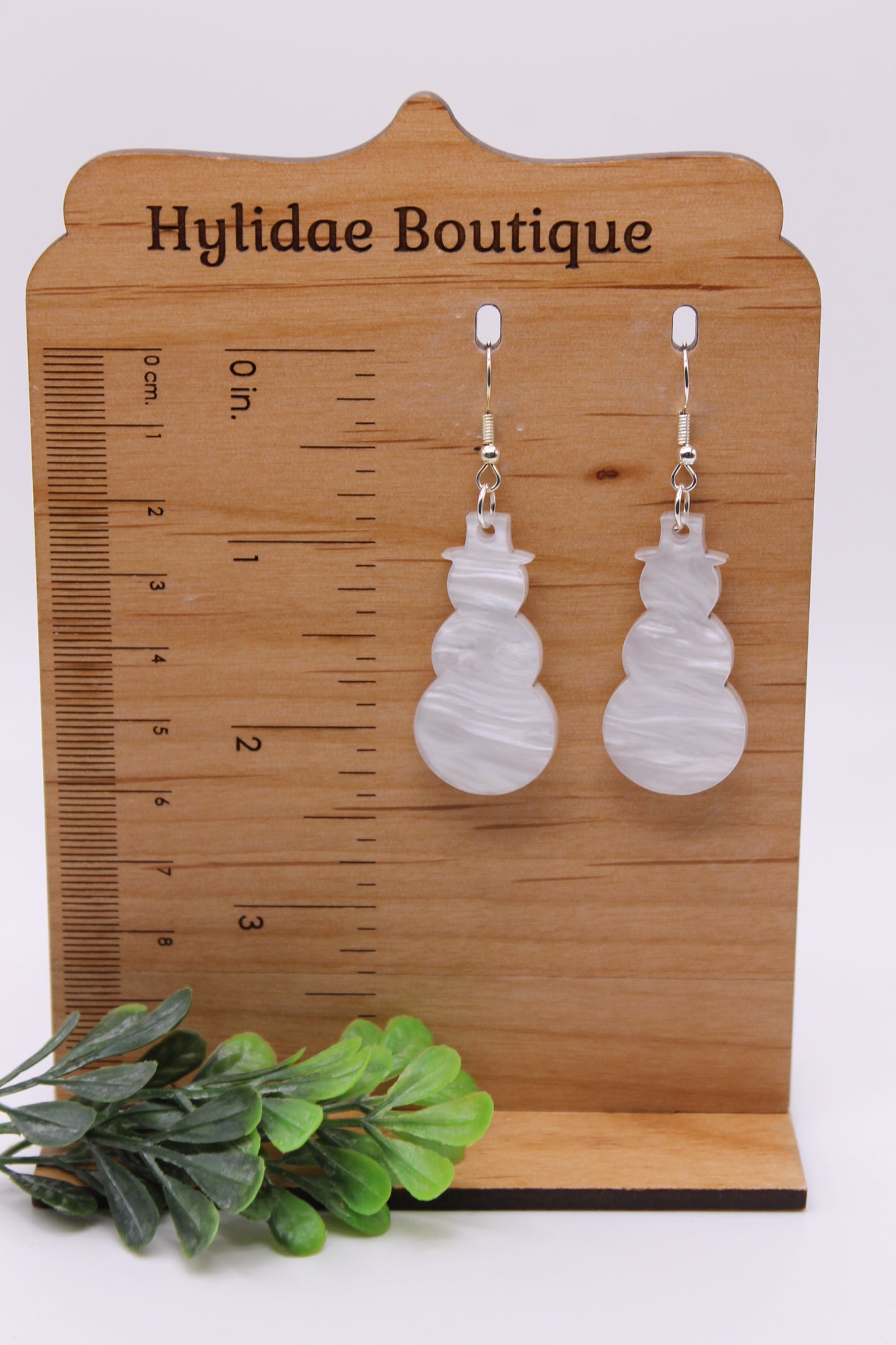 White Marble Snowman • Dangle Earrings