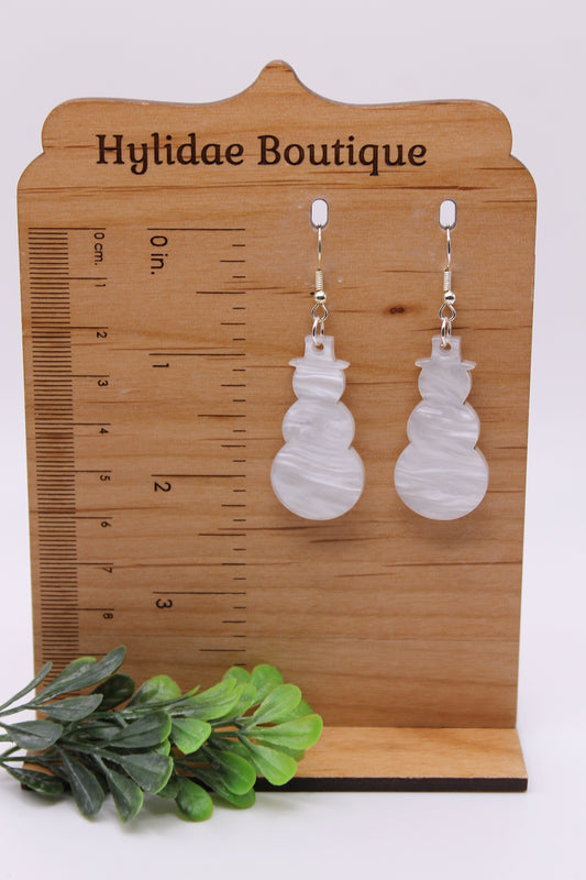 White Marble Snowman • Dangle Earrings