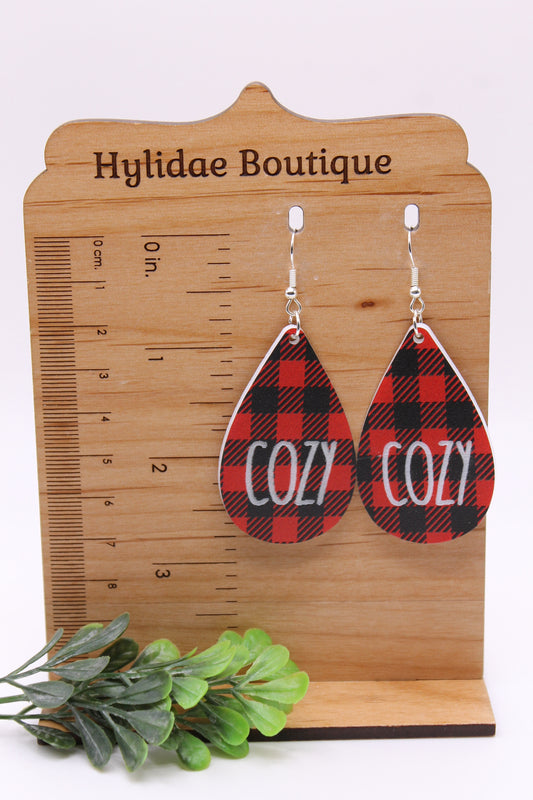 COZY Red Plaid Teardrop • Dangle Earrings