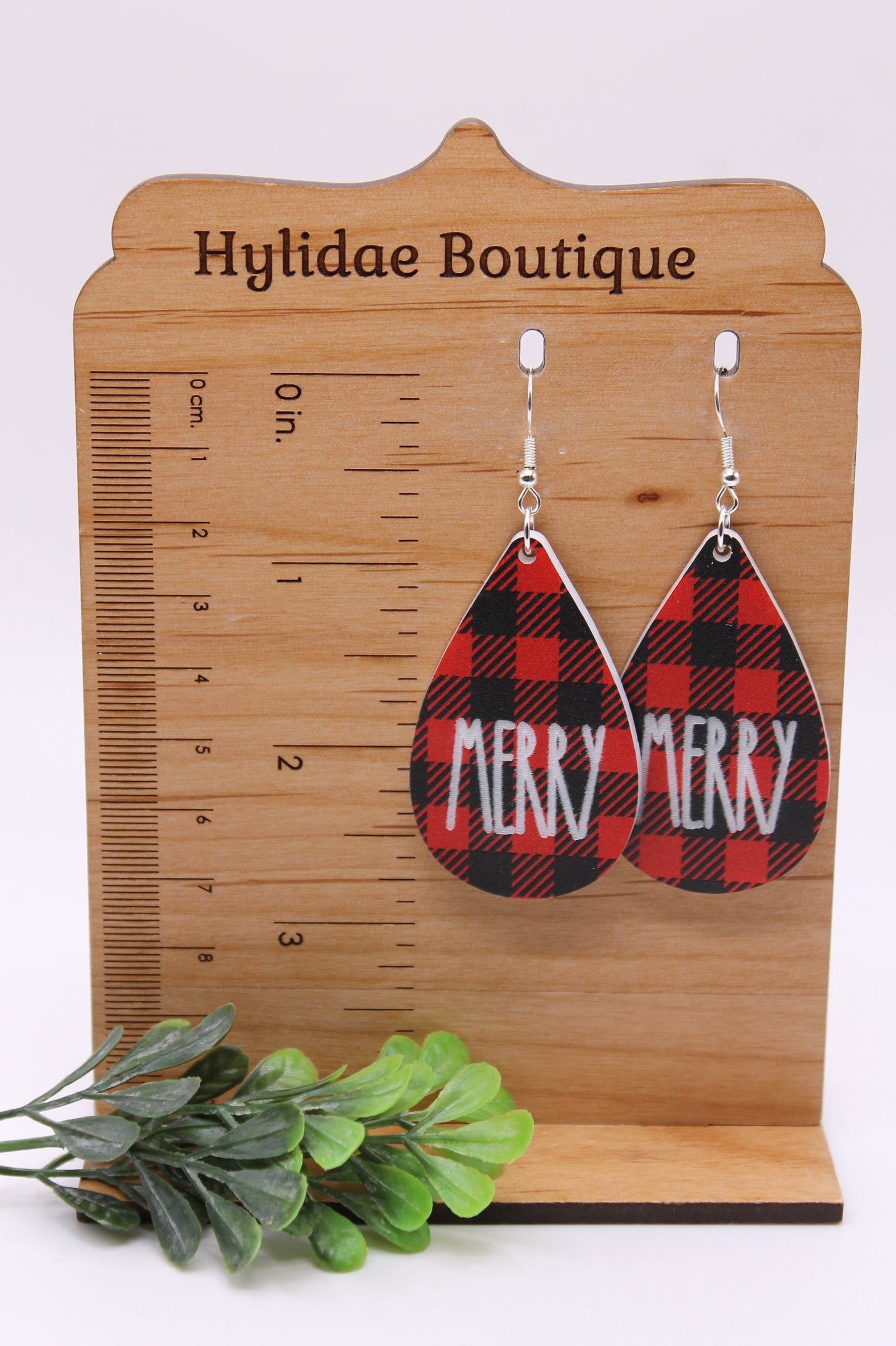 MERRY Red Plaid Teardrop • Dangle Earrings