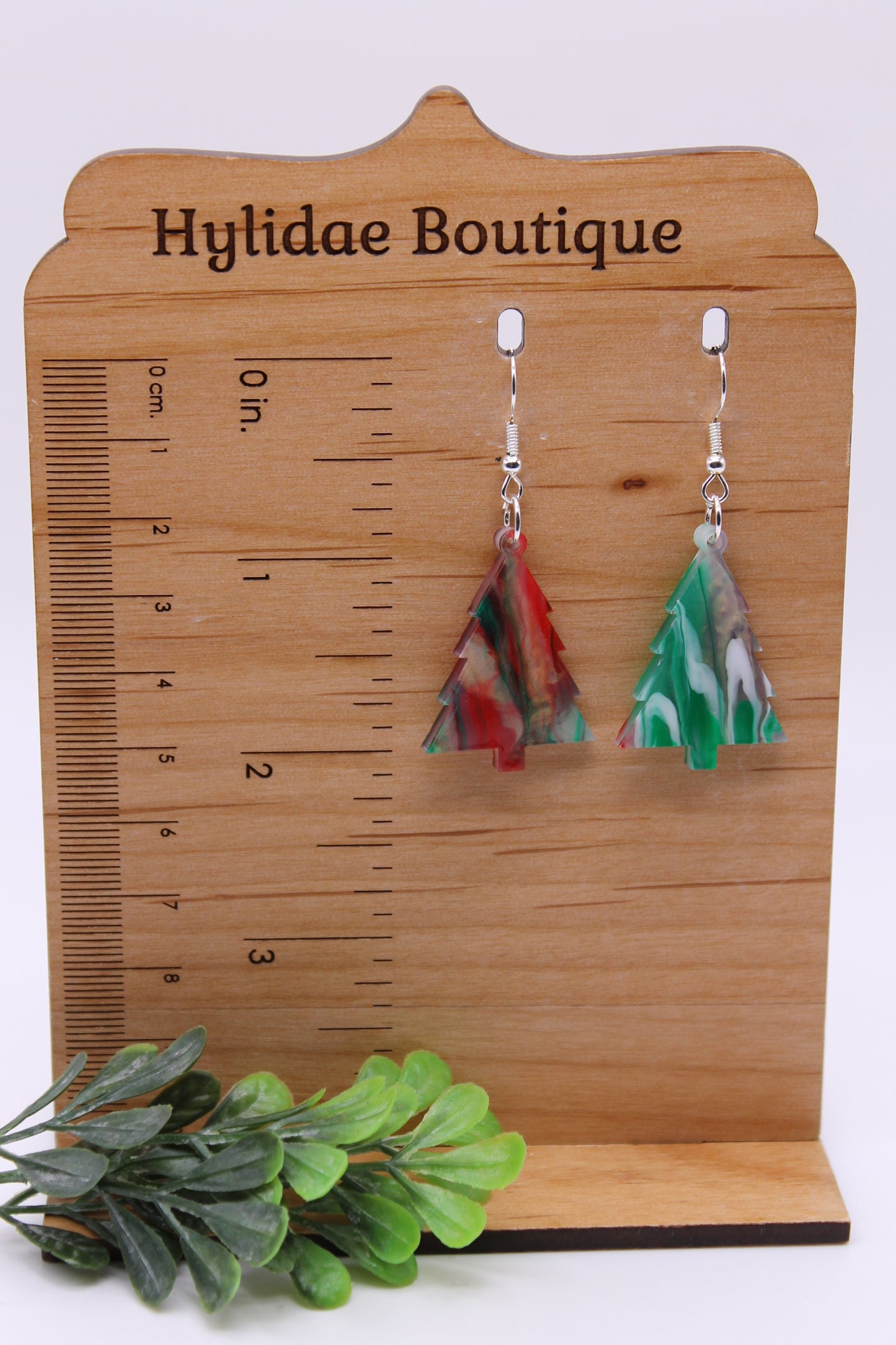 Red and Green Paint Spill Christmas Tree • Dangle Earrings