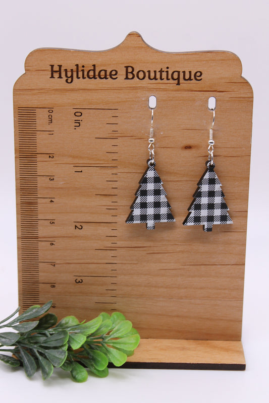 White Plaid Christmas Tree • Dangle Earrings