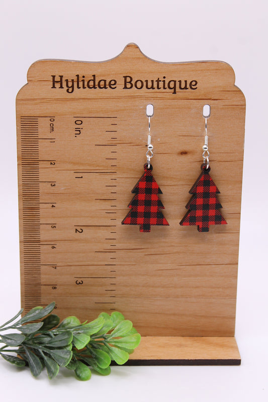 Red Plaid Christmas Tree • Dangle Earrings