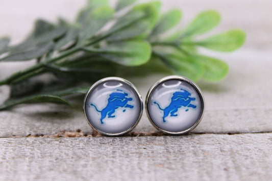 Lions Football || 12mm Glass Stud Earrings || Hypoallergenic