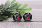 Falcons Football Circle || 12mm Glass Stud Earrings || Hypoallergenic