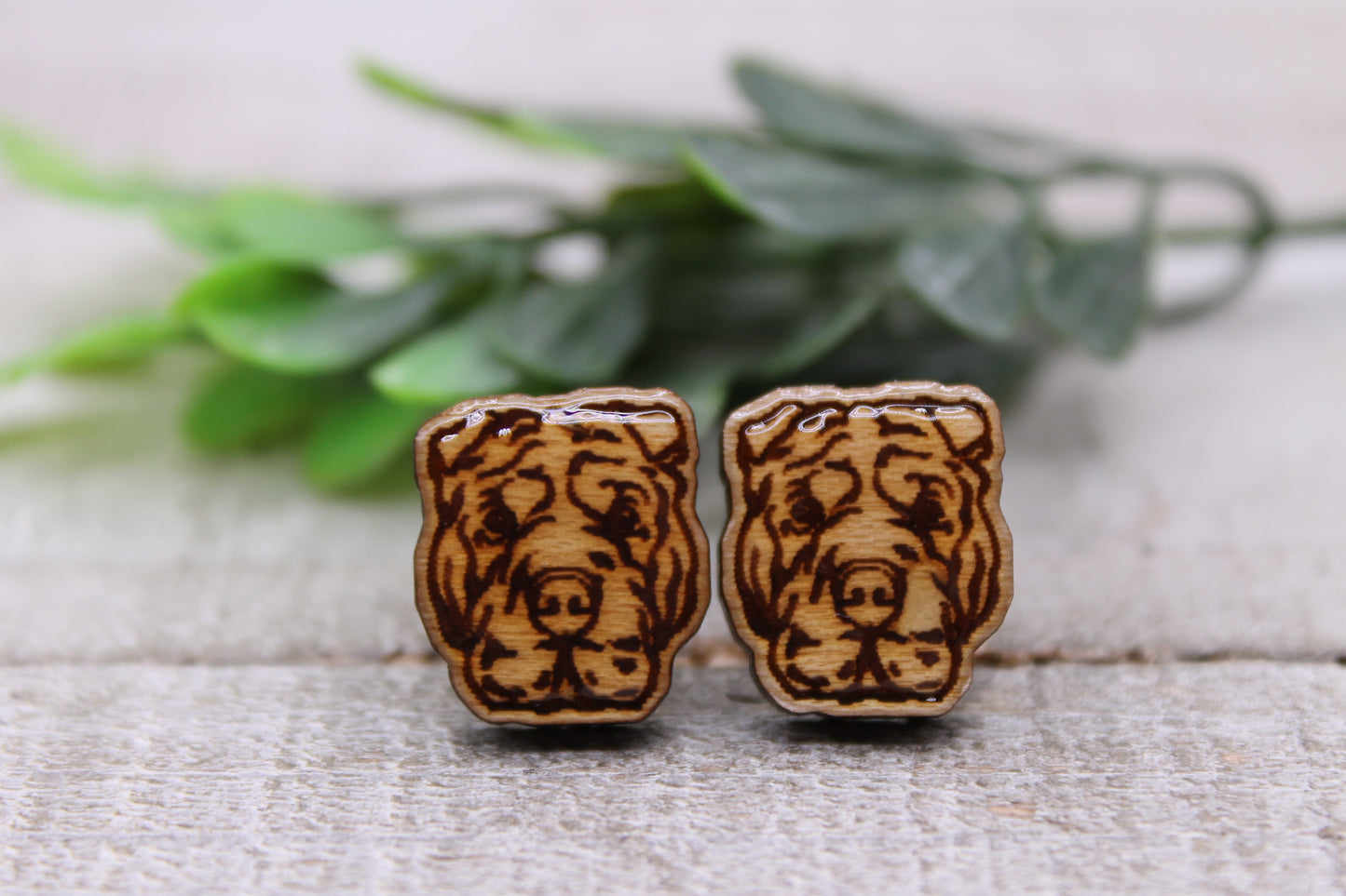 Shar Pei - Dog Breed || Wood Stud Earrings