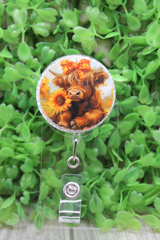 Highland Cow Circle Badge/ID Holder Reel