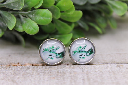 Jets Football Helmet || 12mm Glass Stud Earrings || Hypoallergenic