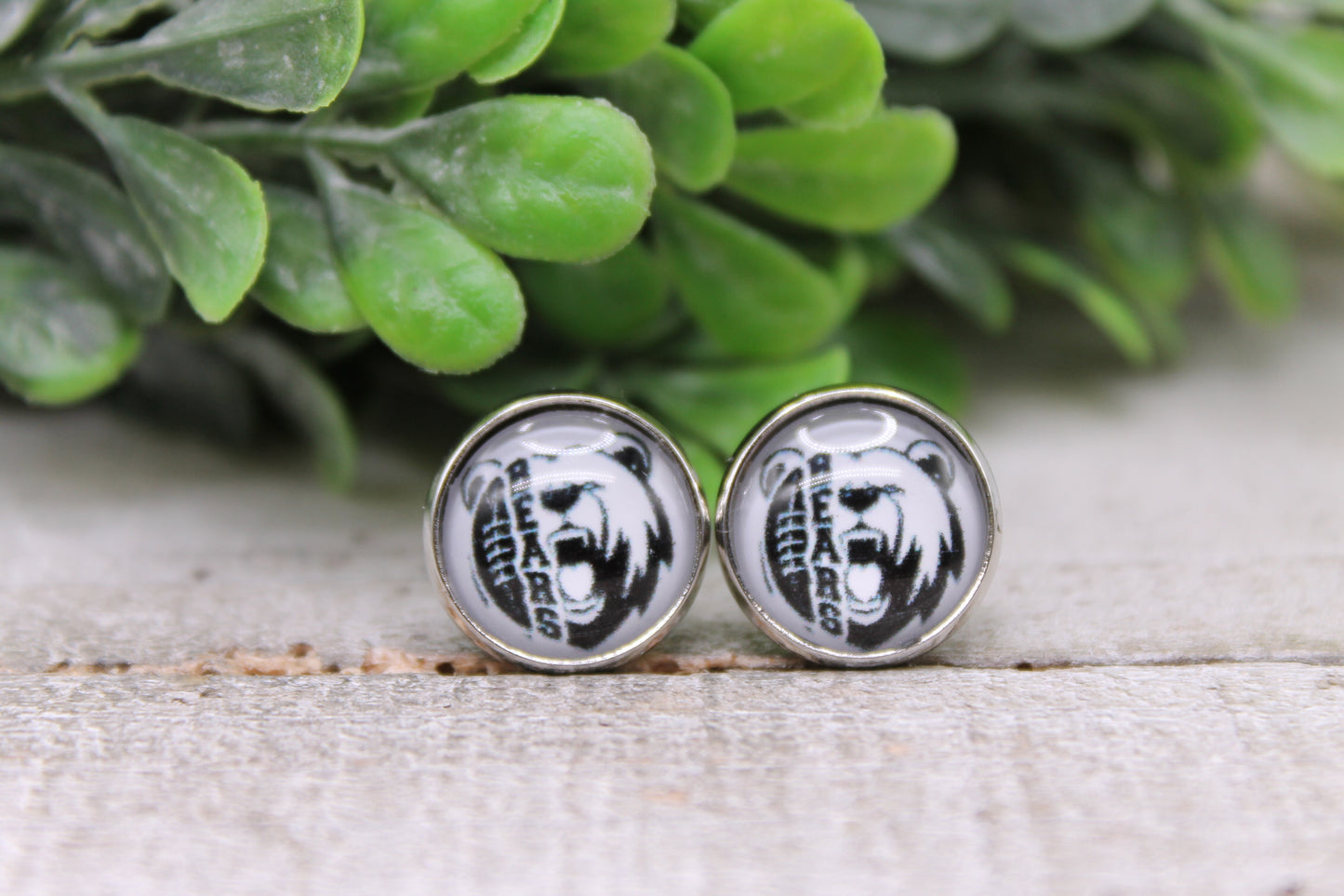 Bears Football || 12mm Glass Stud Earrings || Hypoallergenic